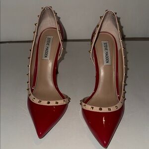 Steve Madden Red and Gold Studded Heels